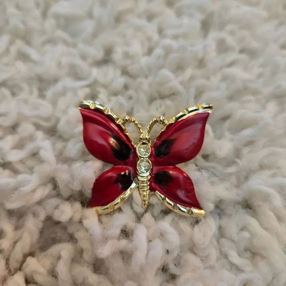 Vintage Red and Gold Butterly Brooch Pin
